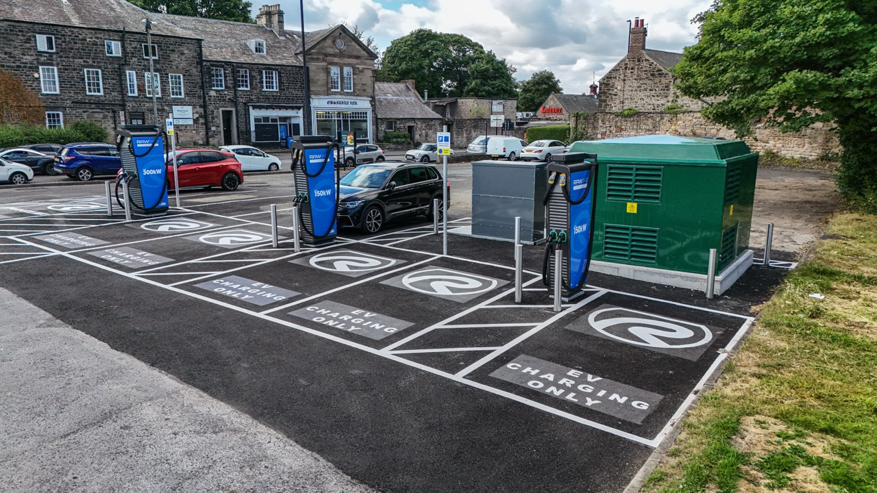 Aerial view of the finished Black Bull charging hub, Newcastle upon Tyne