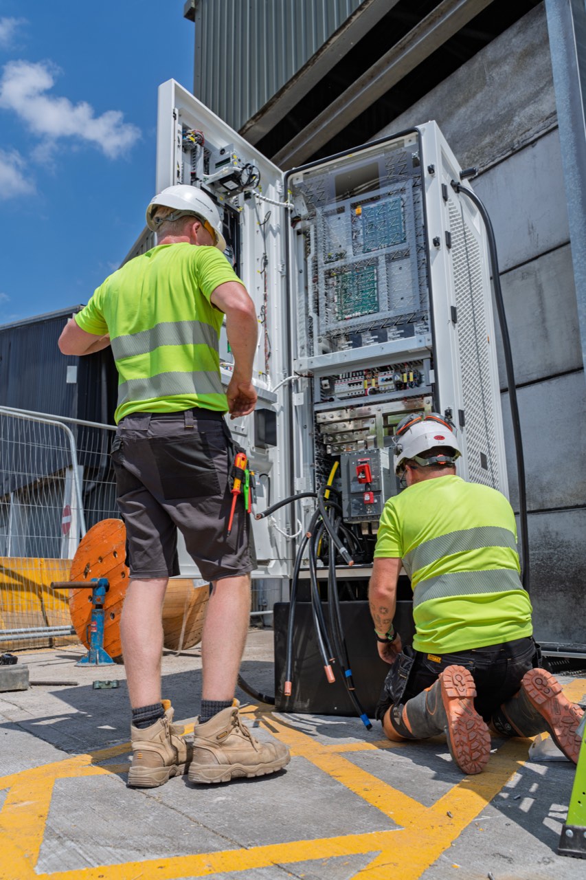 Crane-assisted charger commissioning at Vale Green Energy, Rotherdale Farm